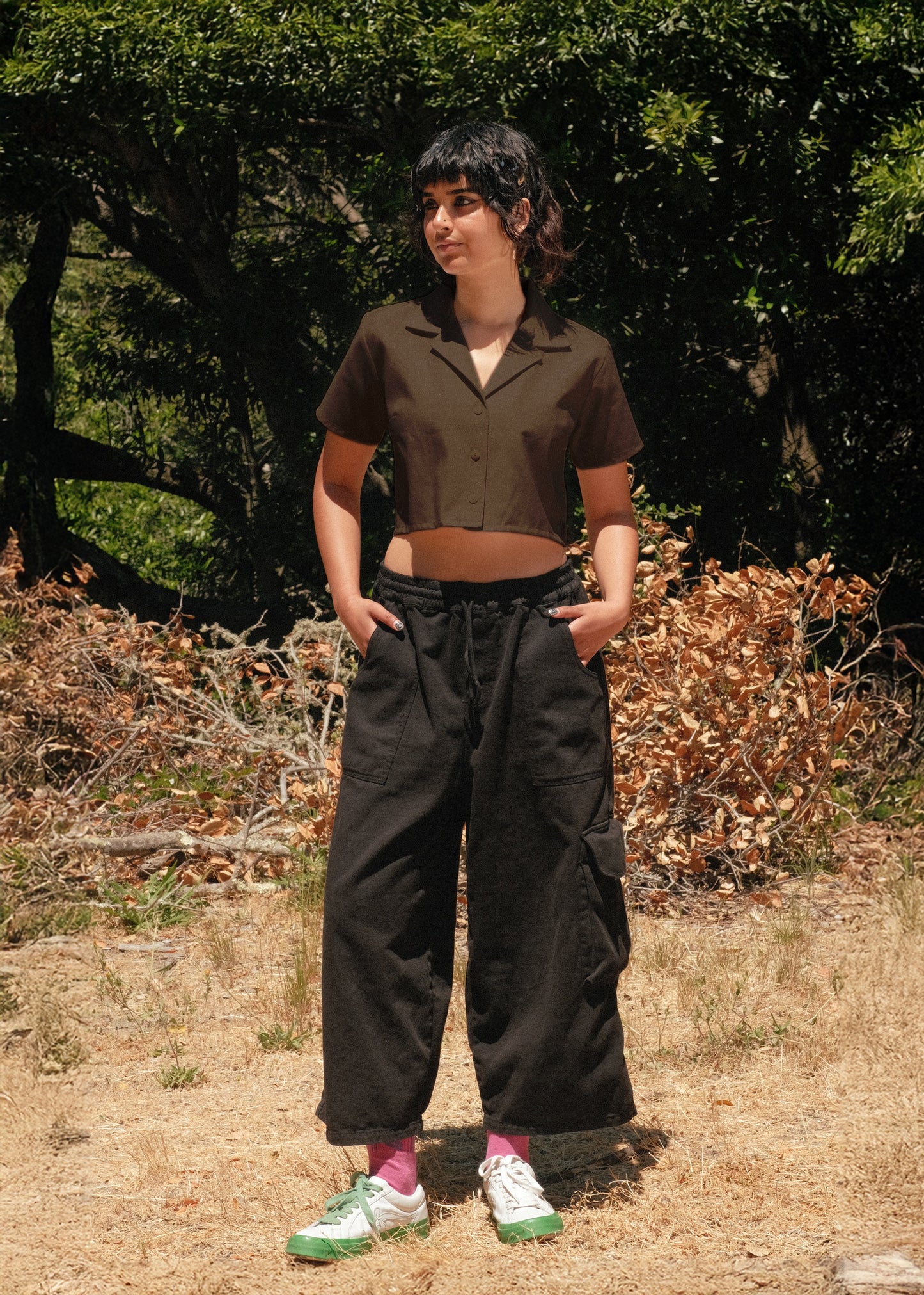 Brown Crop Work Shirt