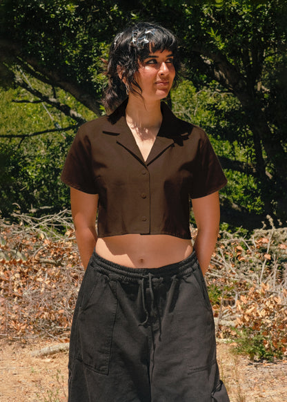 Brown Crop Work Shirt