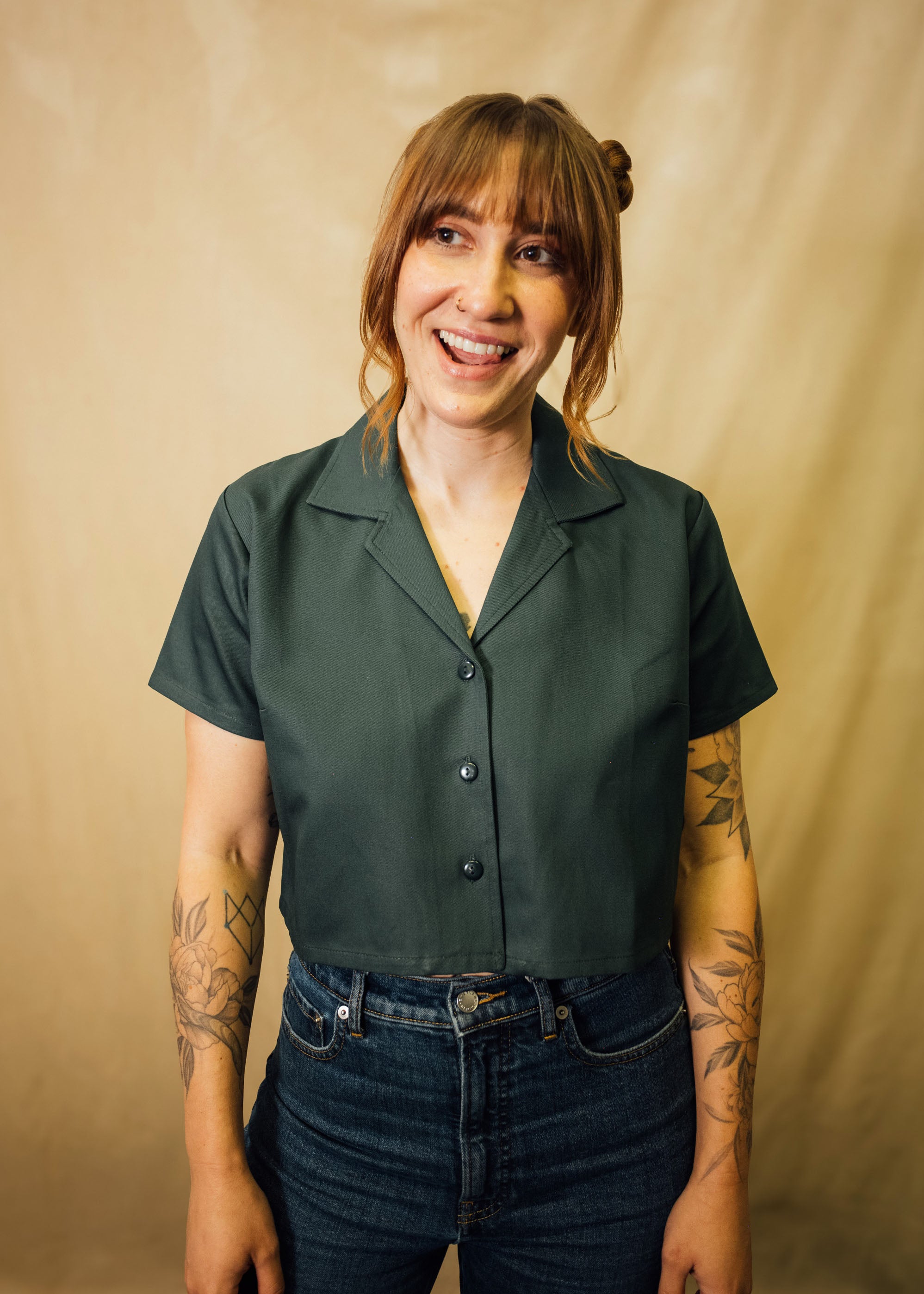 Forest Green Crop Work Shirt – Mira Flores
