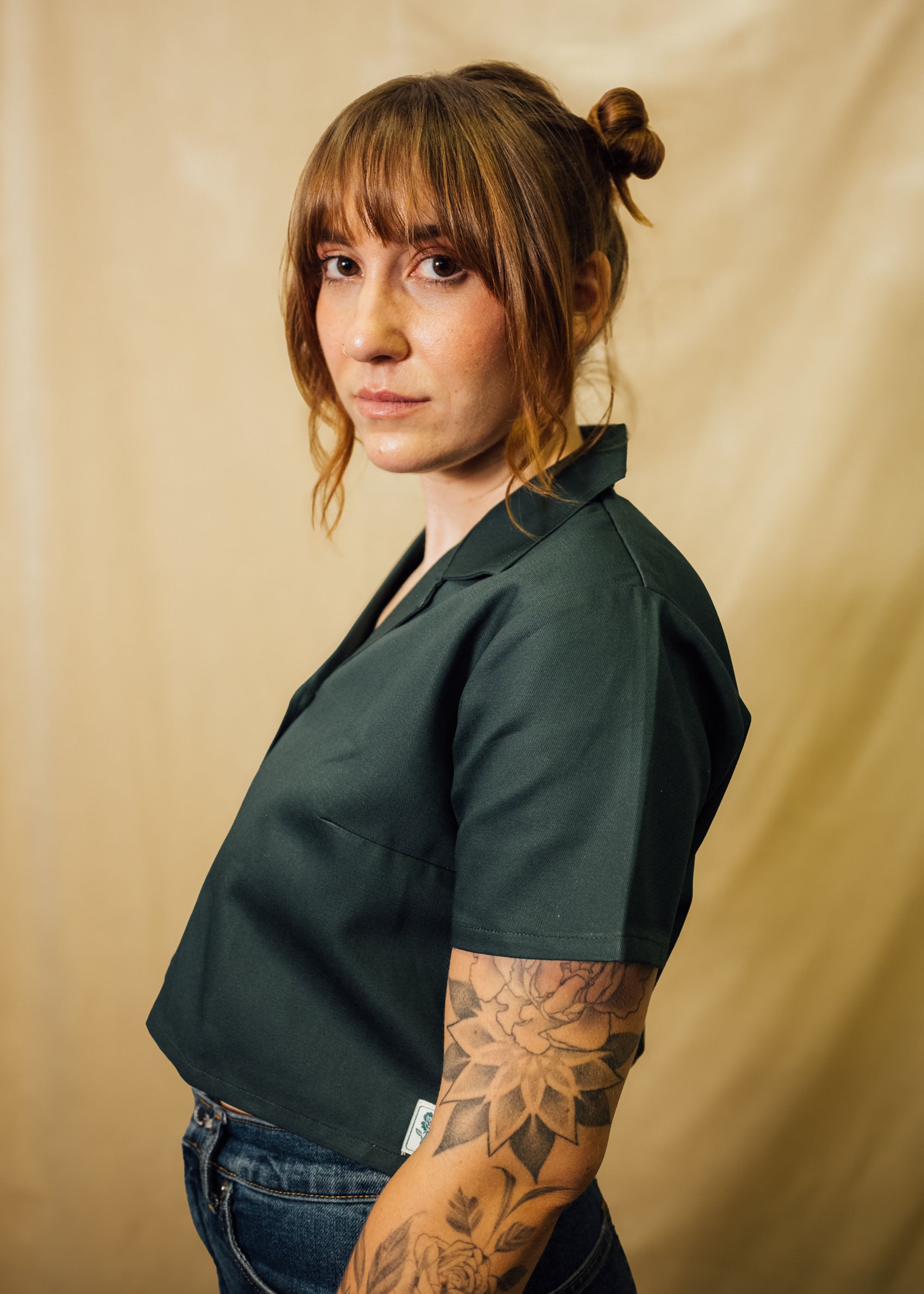 Forest Green Crop Work Shirt – Mira Flores
