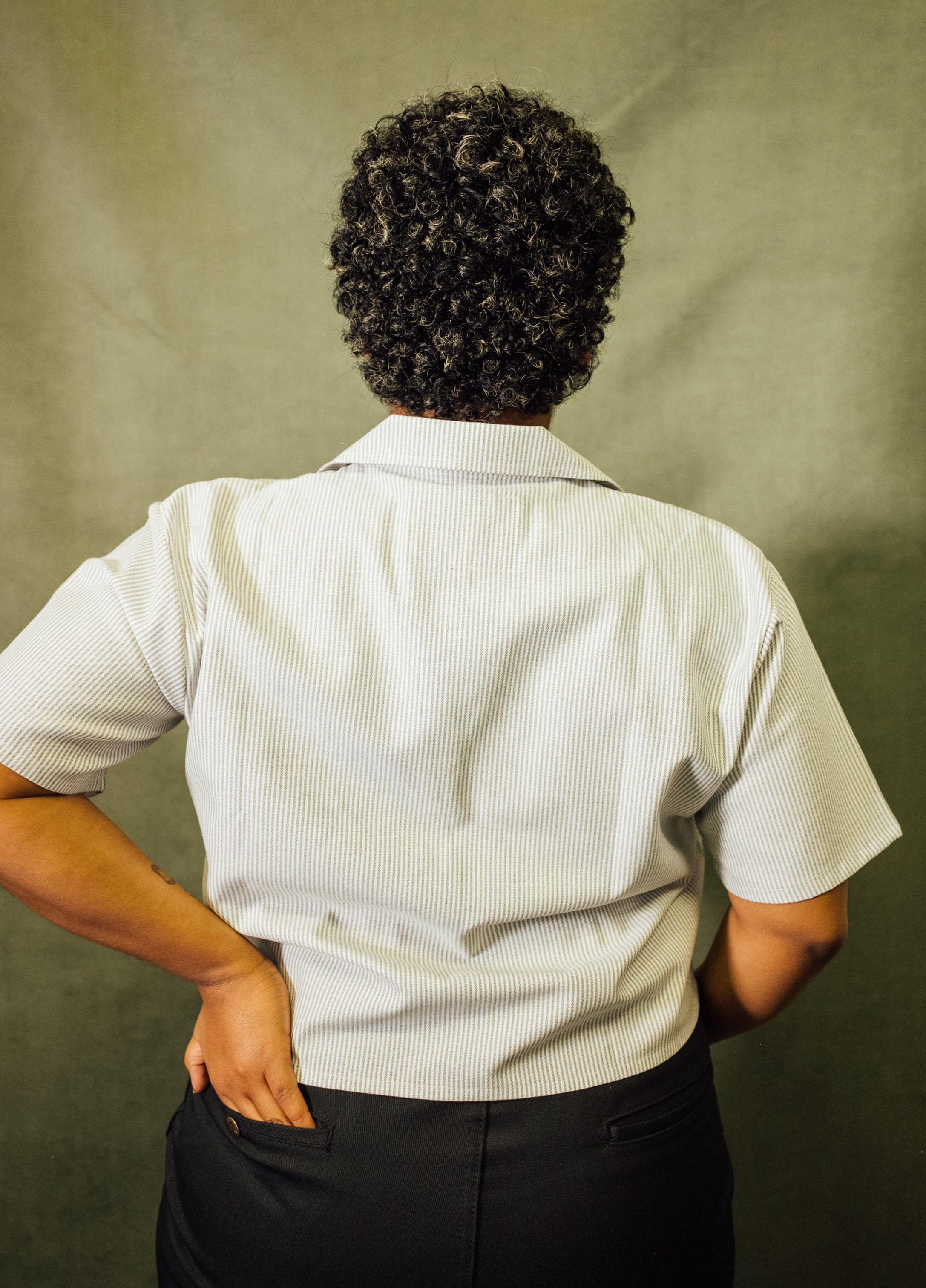 Green Stripes Crop Work Shirt – Mira Flores