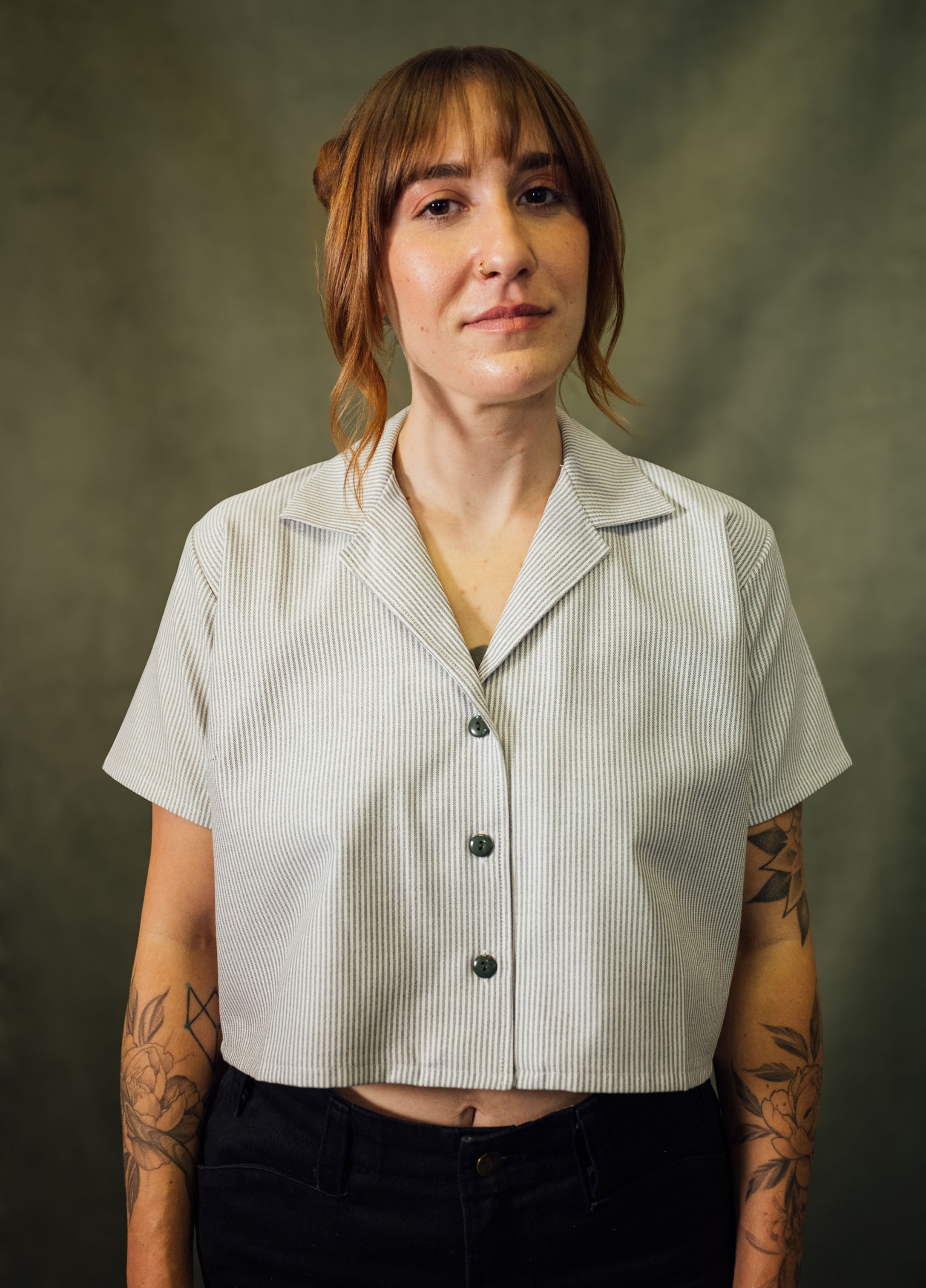 Green Stripes Crop Work Shirt – Mira Flores