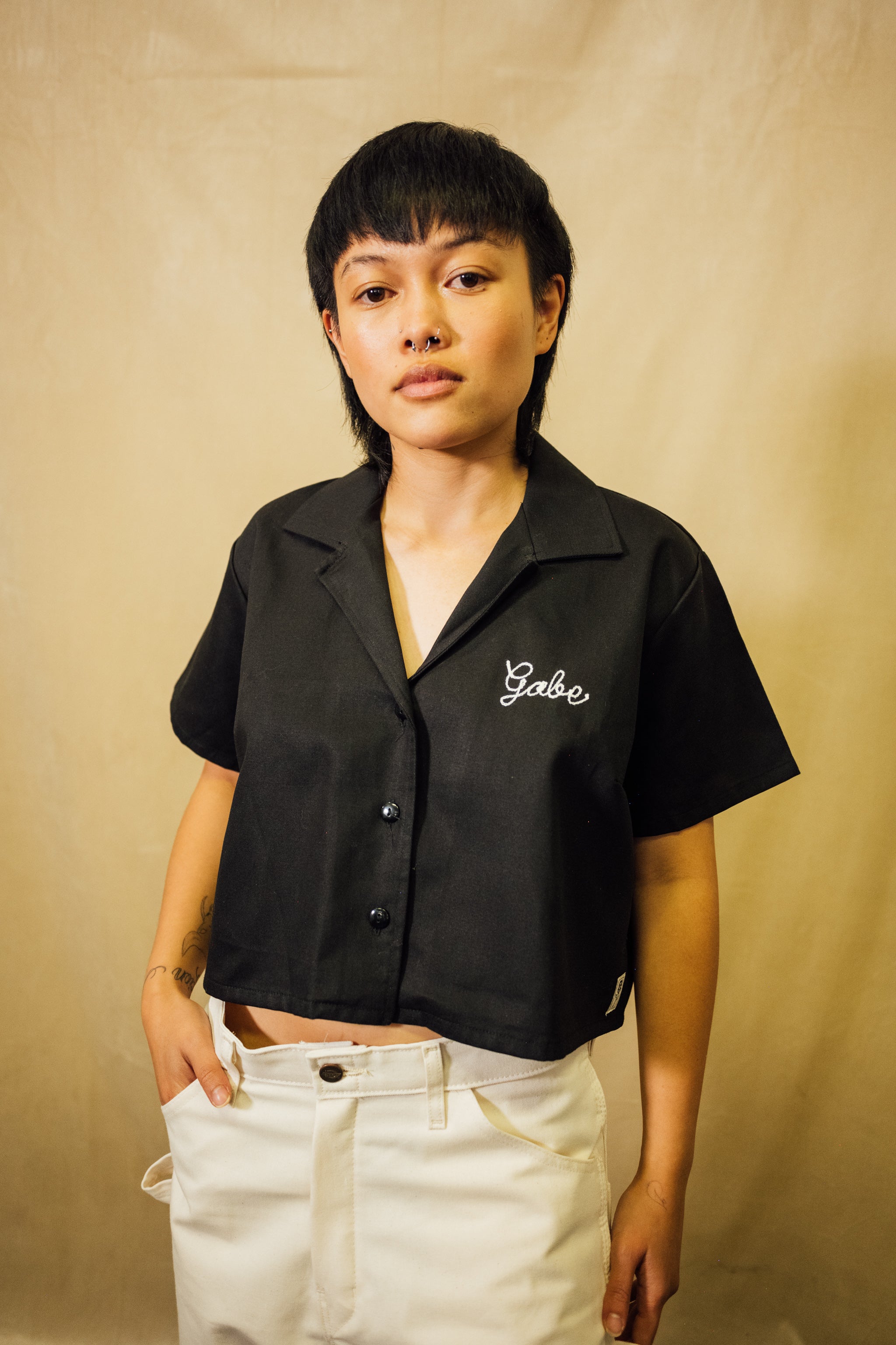 Black Crop Work Shirt – Mira Flores