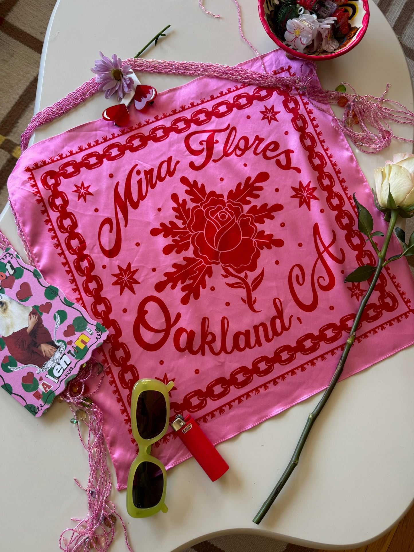Pink and Red Satin Scarf