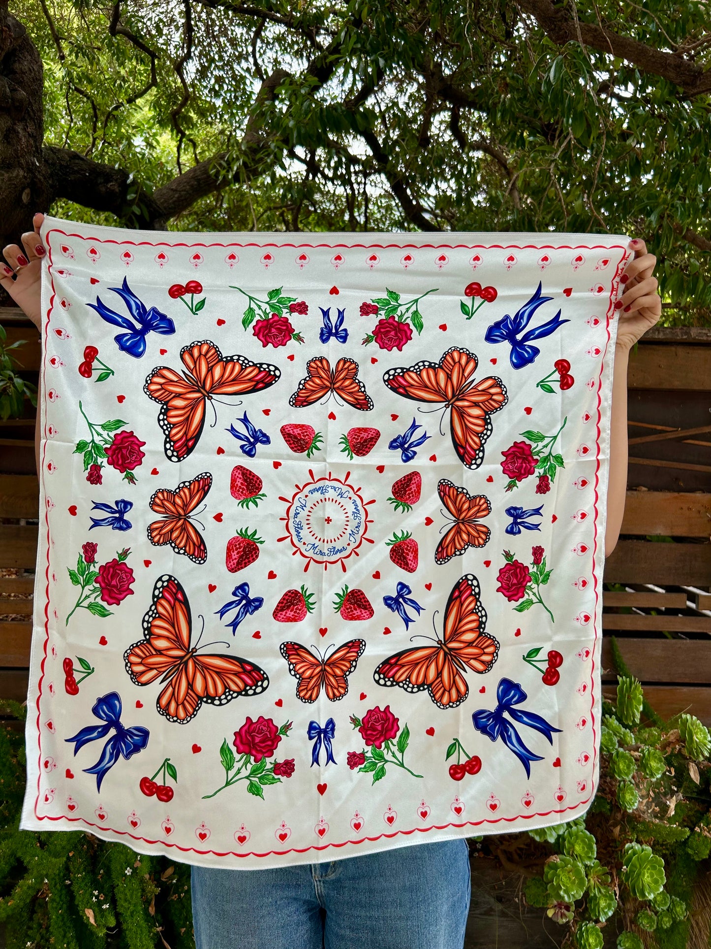 Orange Butterfly Satin Scarf