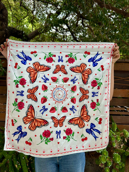 Orange Butterfly Satin Scarf