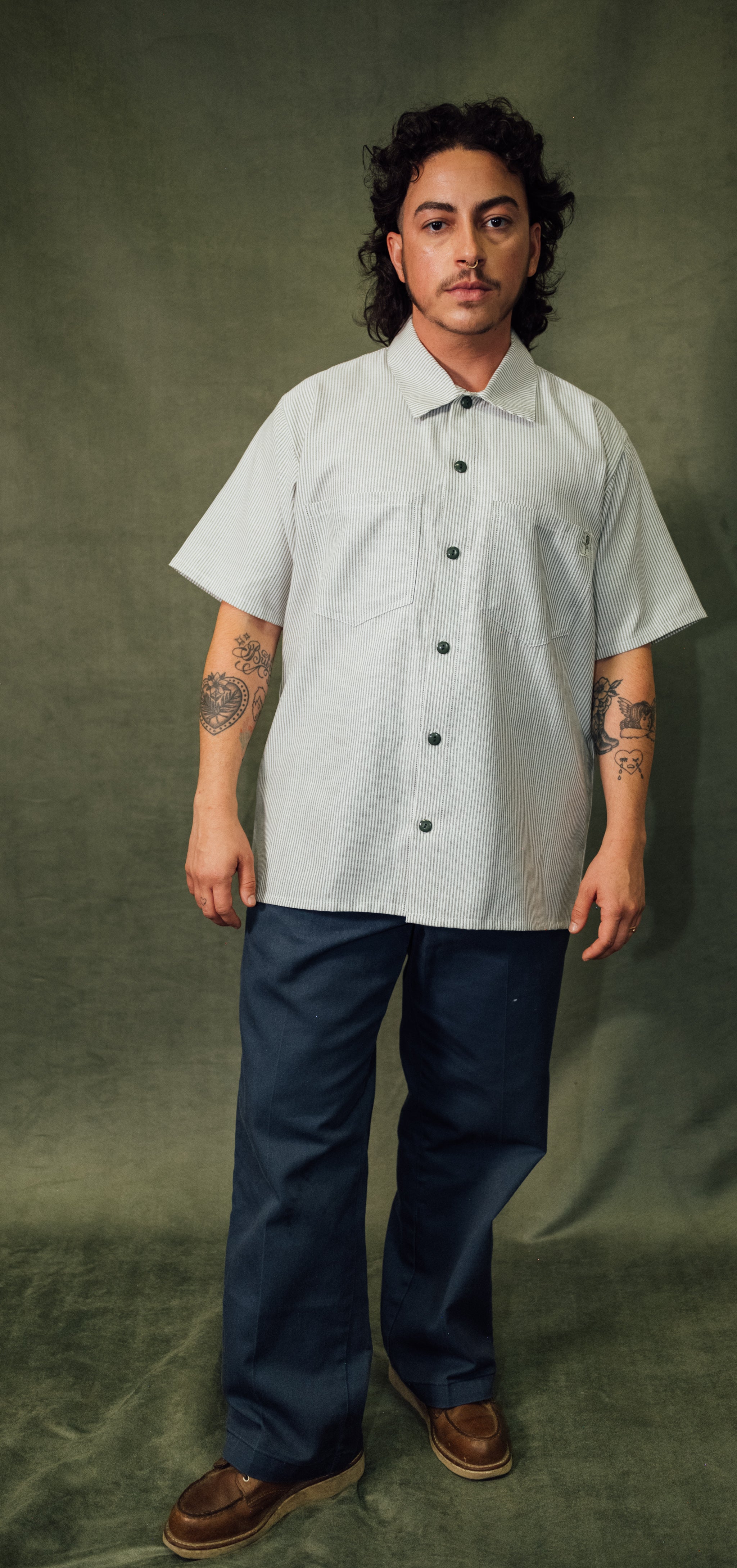 Green Stripes Full Length Work Shirt – Mira Flores