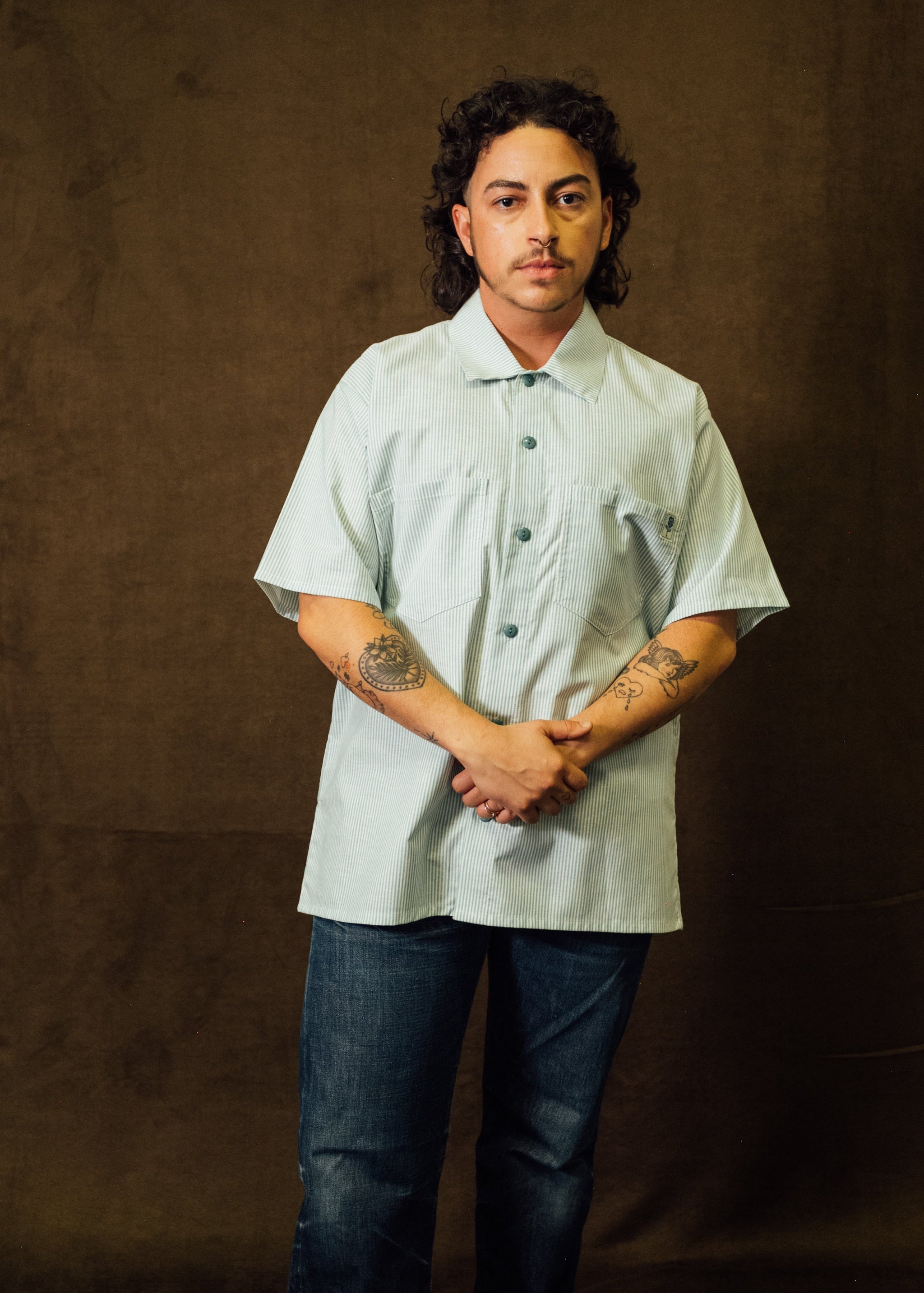 Teal Stripes Full Length Work Shirt – Mira Flores