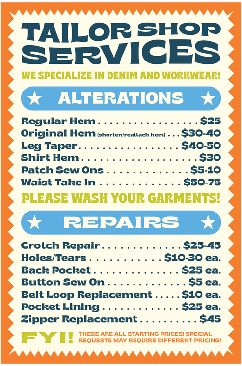 Tailor Shop Menu – Mira Flores