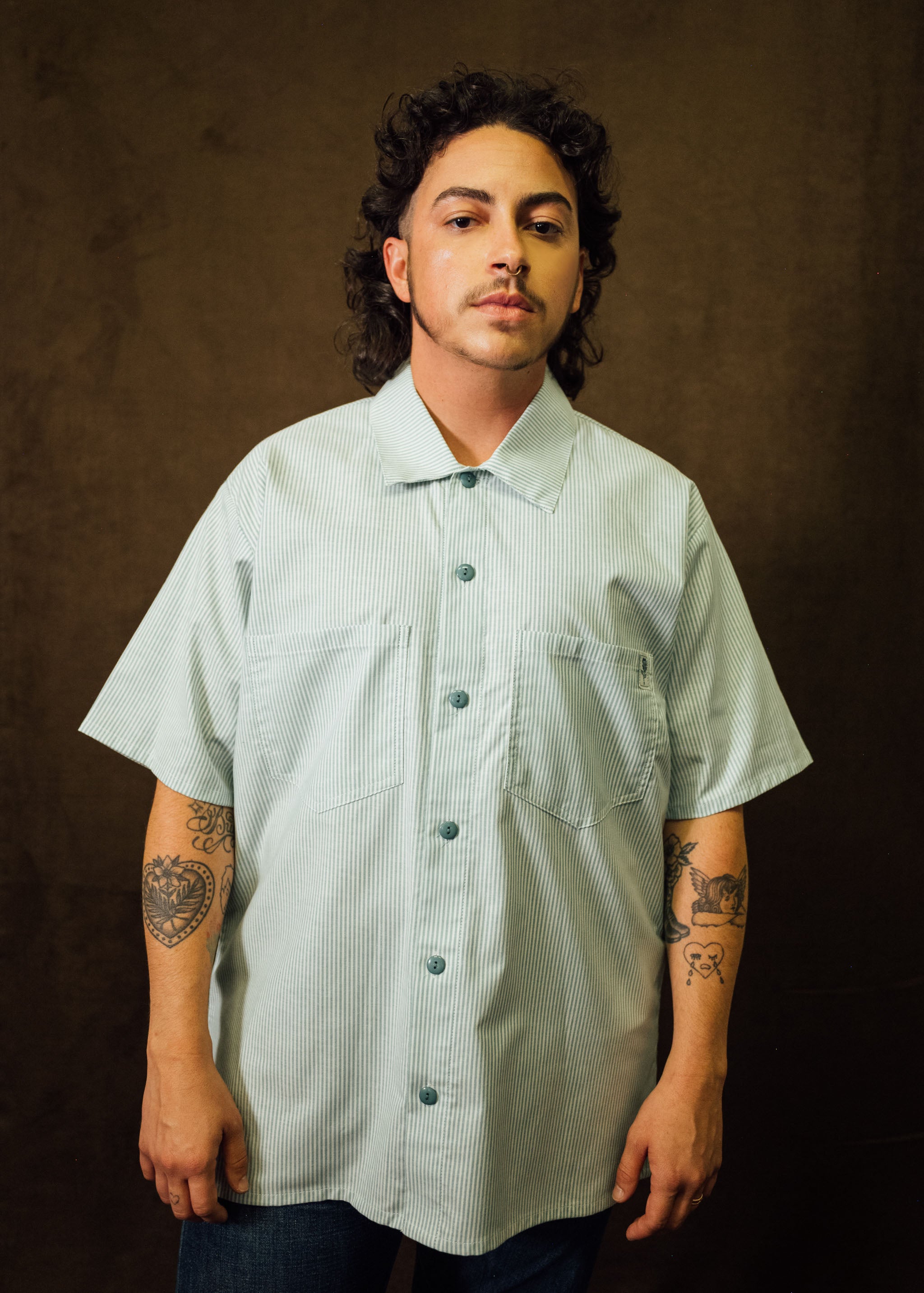 Teal Stripes Full Length Work Shirt – Mira Flores