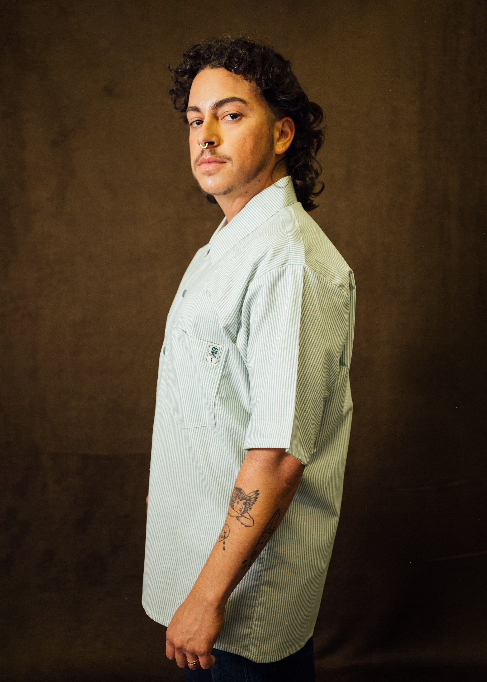 Teal Stripes Full Length Work Shirt – Mira Flores