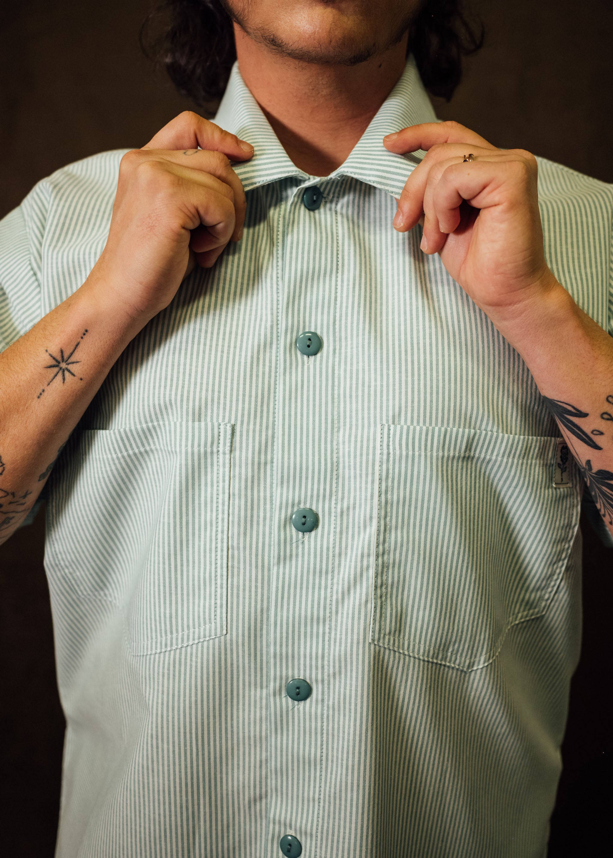 Teal Stripes Full Length Work Shirt – Mira Flores